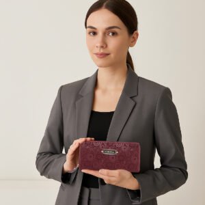 ESBEDA Maroon Color Blossom Weave Wallet For Women
