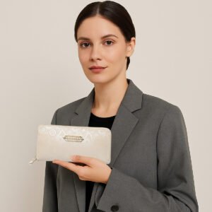 ESBEDA Cream Color Blossom Weave Wallet For Women