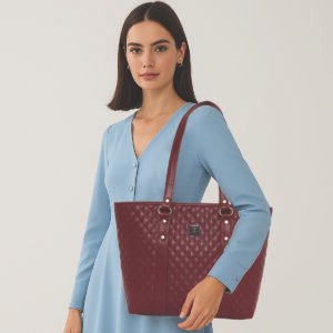 ESBEDA Maroon Colour Quilted Classic Pattern Handbag For Women