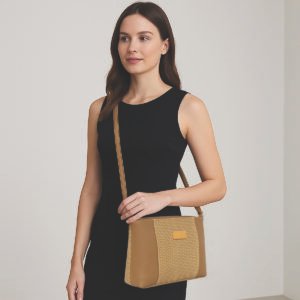 ESBEDA Beige Colour Dual-Zip Textured Sling Bag For Women