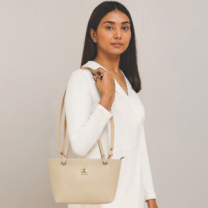 ESBEDA Cream Colour Petite Floral Embossed Handbag For Women