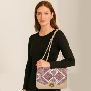 ESBEDA Beige Colour Ethnic Charm Sling Bag For Women