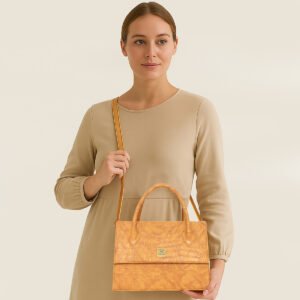 ESBEDA Camel Colour Croco Texture Handbag  For Women