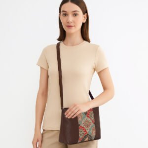 ESBEDA Brown Colour Ethnic Print Panel Sling Bag For Women