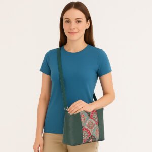 ESBEDA Green Colour Ethnic Print Panel Sling Bag For Women