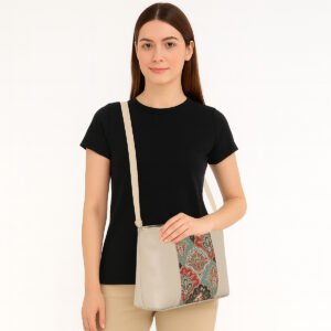 ESBEDA Beige Colour Ethnic Print Panel Sling Bag For Women