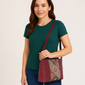 ESBEDA Maroon Colour Ethnic Print Panel Sling Bag For Women