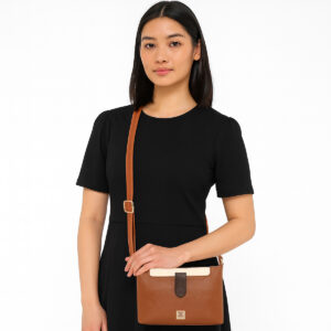 ESBEDA Tan Megan Colorblock Top Zip Sling Bag For Women
