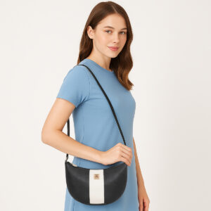 ESBEDA Black color Crescent-Shaped Textured PU Sling Bag For Women