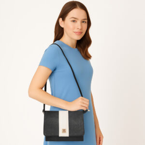 ESBEDA Black Bobbie Colorblock Textured PU Flap Sling Bag For Women