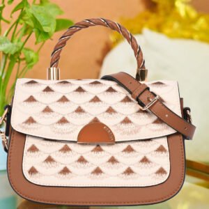 Esbeda Tan Colour Aurawave Embroidered Mini Satchel Hand Bag