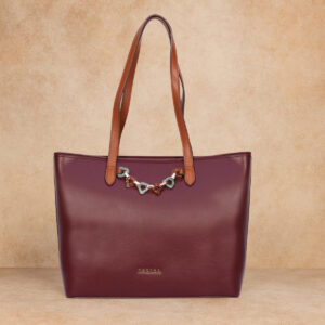 ESBEDA Wine Color Signature Chain Tote Handbag For Womens