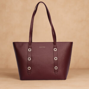 ESBEDA Wine Color Ring Line Tote Handbag For Womens