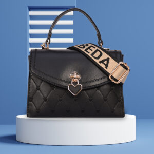 Esbeda Black Heart-Stitch Handbag