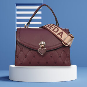 Esbeda Maroon Heart-Stitch Handbag