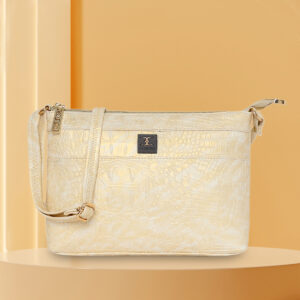 ESBEDA Gold White Color Luxe Croc-Texture Crossbody Slingbag For Womens