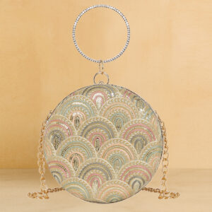 ESBEDA Gold Color Aurora  Embroidered Round Clutch  For Womens