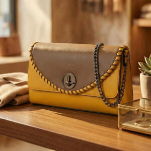 ESBEDA Yellow Tan colour Luna Stitch Flap Slingbag for womens