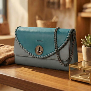 ESBEDA Grey Green colour Luna Stitch Flap Slingbag for womens