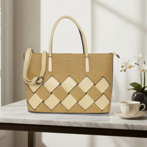 ESBEDA Beige colour Weave Lux Structured Handbagfor womens