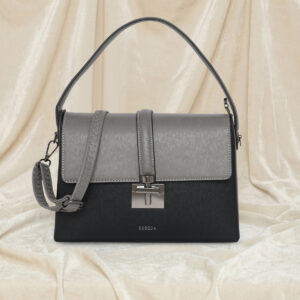 ESBEDA Black Grey color Clara Lock Flap Handbag For Womens