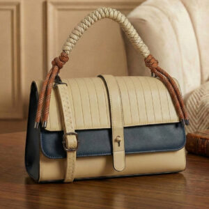 ESBEDA Beige Navy Blue Color Celeste Rope Accent Handbag for womens