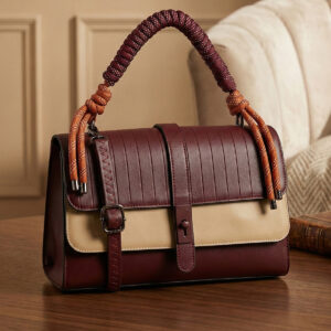 ESBEDA Burgundy Beige Color Celeste Rope Accent Handbag for womens