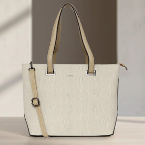 ESBEDA Beige Color Structured Flex Tote Handbag For Women