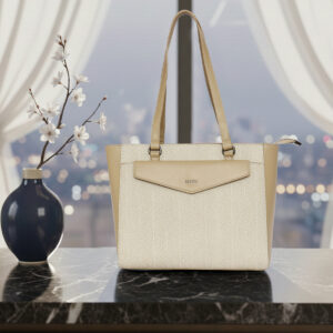 ESBEDA Beige Color Herringline Classic Tote Handbag For Women