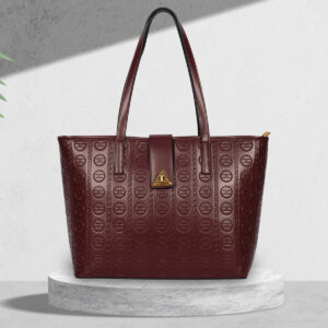 Esbeda Maroon Color Embossed Signature Tote Handbag for womens