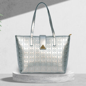 Esbeda Silver Color Embossed Signature Tote Handbag for womens