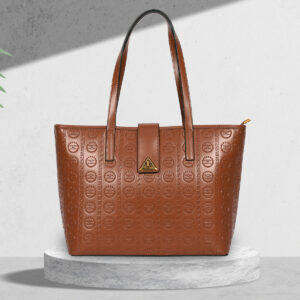 Esbeda Brown color  Embossed Signature Tote Handbag for womens