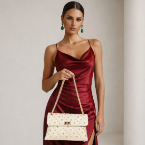 ESBEDA Beige Color Quiltra Stud Handbag For Womens